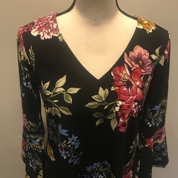 Roz & Ali Black Floral A-line Dress Size S - Picture 3 of 6